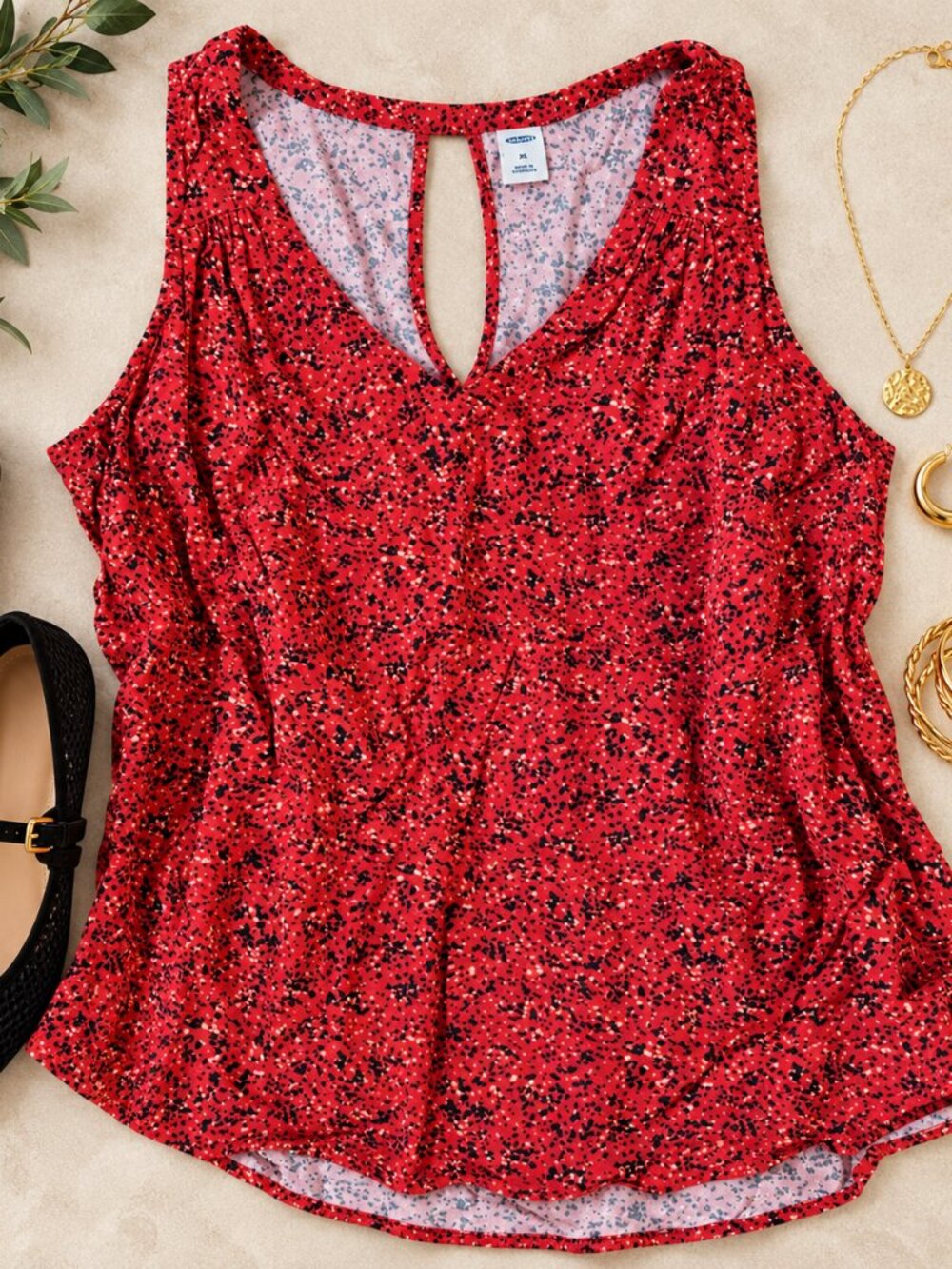 Old Navy Red & Black Floral Sleeveless Blouse – Size XL
